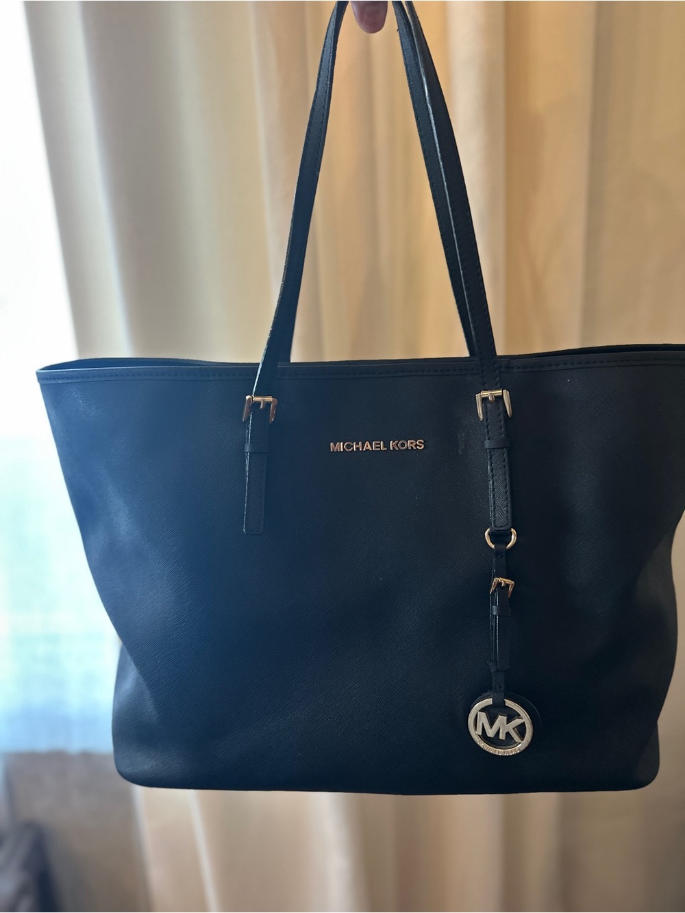 Michael Kors Black Leather Tote with MK Charm